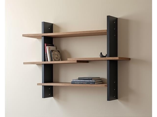 Étagère murale 'L'Atelier' en acier noirci et bois brut